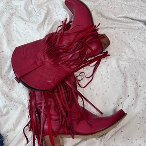 Red Fringe Cowboy Boots – Women’s Size 41 (US 9.5/10) – Western Festival Style